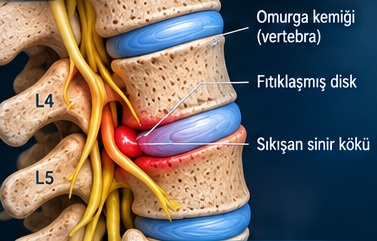 Fıtıklaşmış disk ve sıkışan sinir kökü